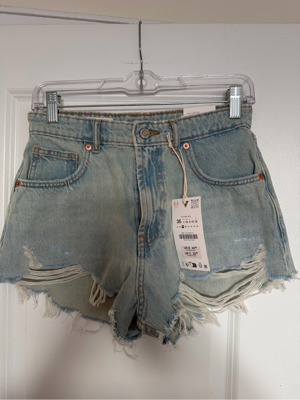 Zara Light Blue Distressed Denim Cutoff Shorts